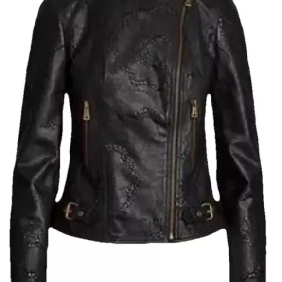 Ralph Lauren Black label  Jacket Leather Moto Biker Black size 4 - Picture 7 of 16